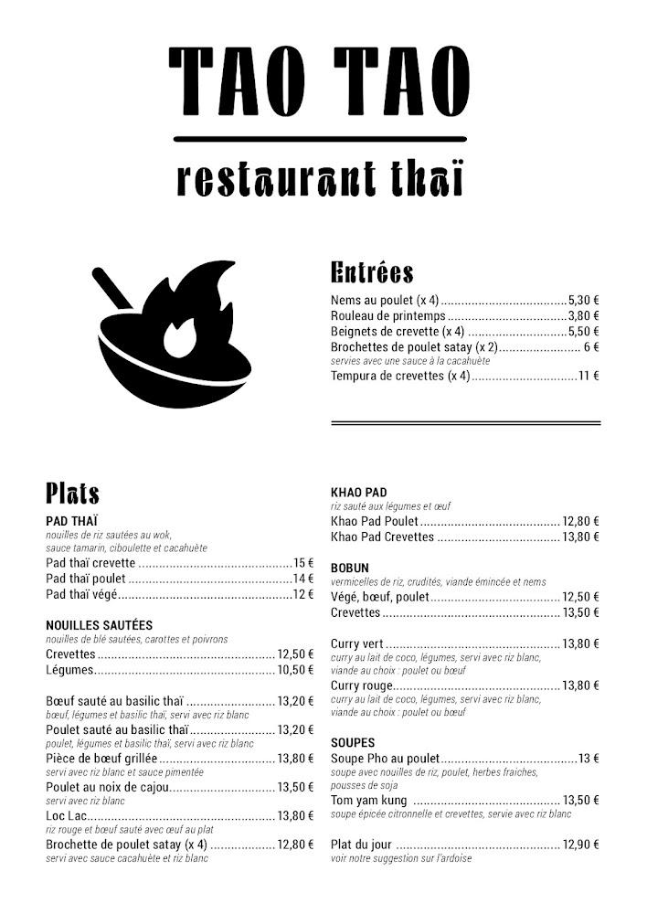 Tao Tao Restaurant Thai - Menu Image 1